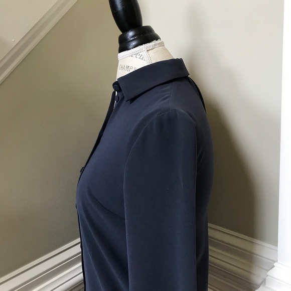 Charlotte Brody Blouse Top Shirt Womens XS Navy Blue Long Sleeve Collared - Picture 8 of 11